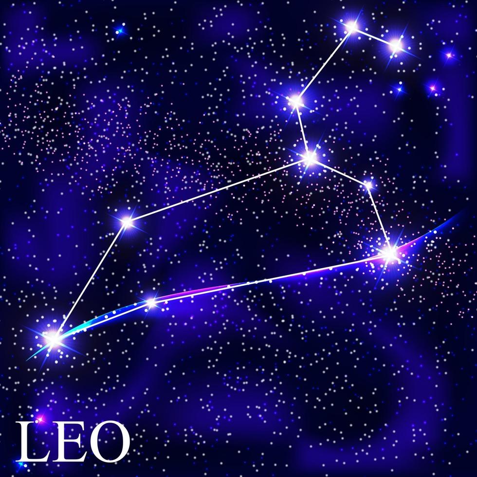 Leo Zodiac Sign with Beautiful Bright Stars on the Background of Cosmic Sky Vector Illustration