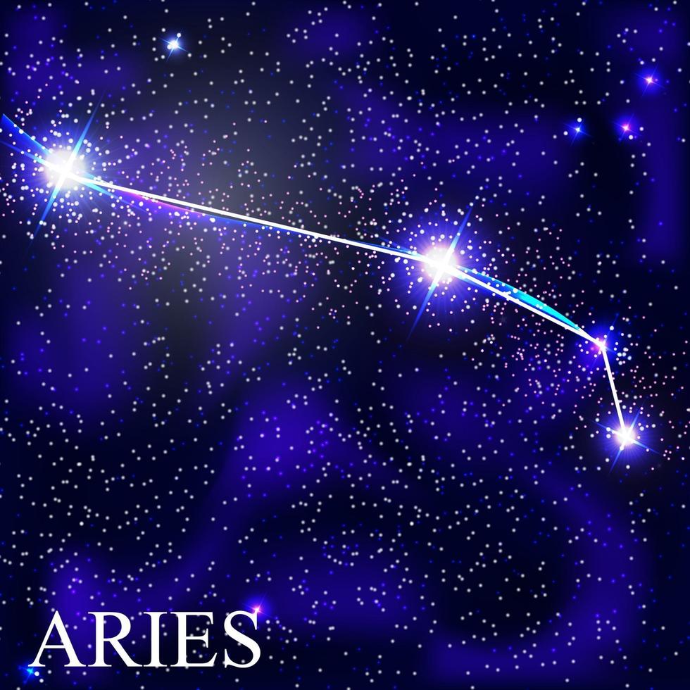 Signo del zodíaco aries con hermosas estrellas brillantes en el fondo de la ilustración de vector de cielo cósmico