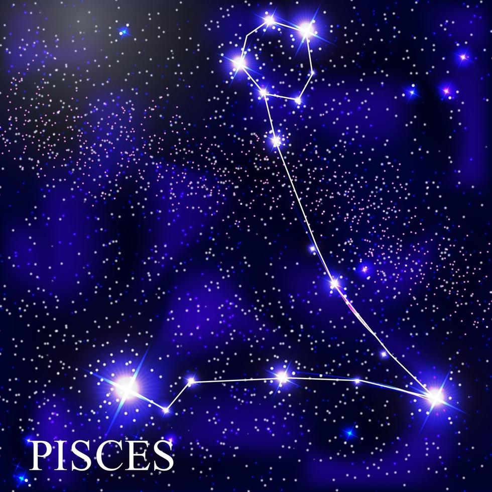 Piscis signo del zodíaco con hermosas estrellas brillantes en el fondo del cielo cósmico ilustración vectorial vector