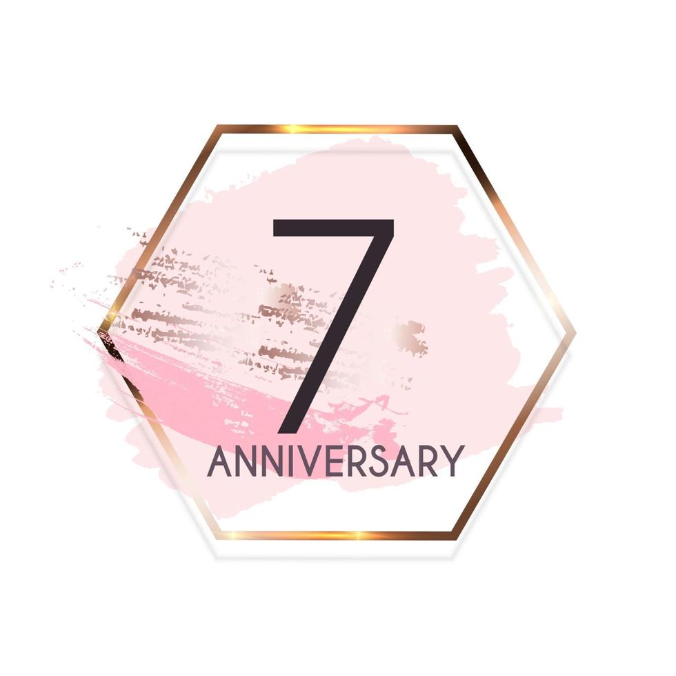 Celebrating 7 Anniversary emblem template design with gold numbers poster background. Vector Illustration