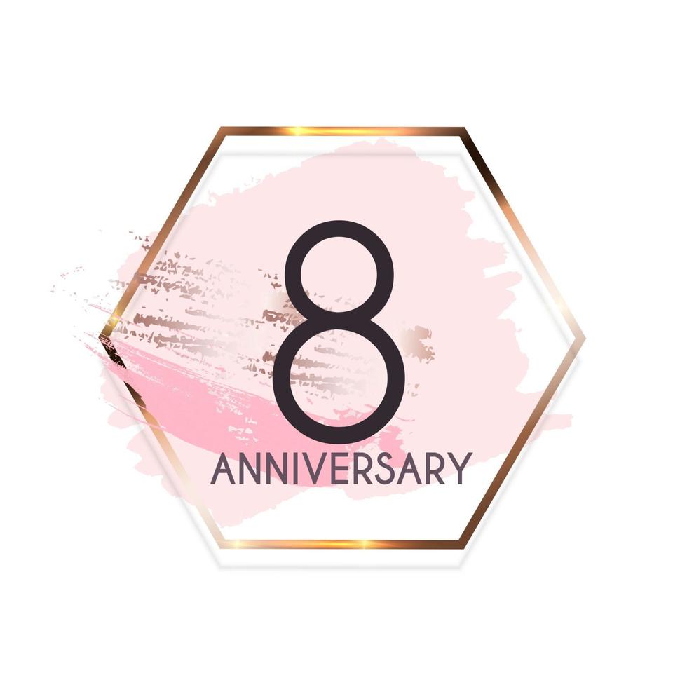 Celebrating 8 Anniversary emblem template design with gold numbers poster background. Vector Illustration