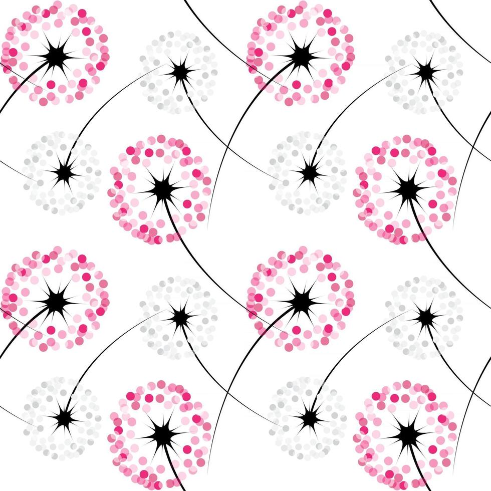 Abstract dandelion on white background. seamless pattern. vector illustration