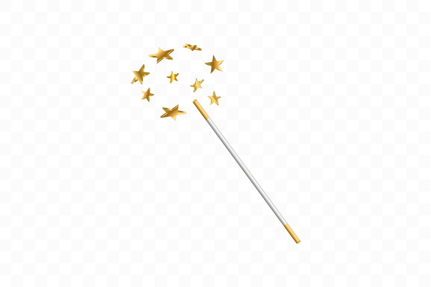 Magic wand with 3d stars. Trace of gold dust. Magic abstract background isolated. Miracle and magic. vector