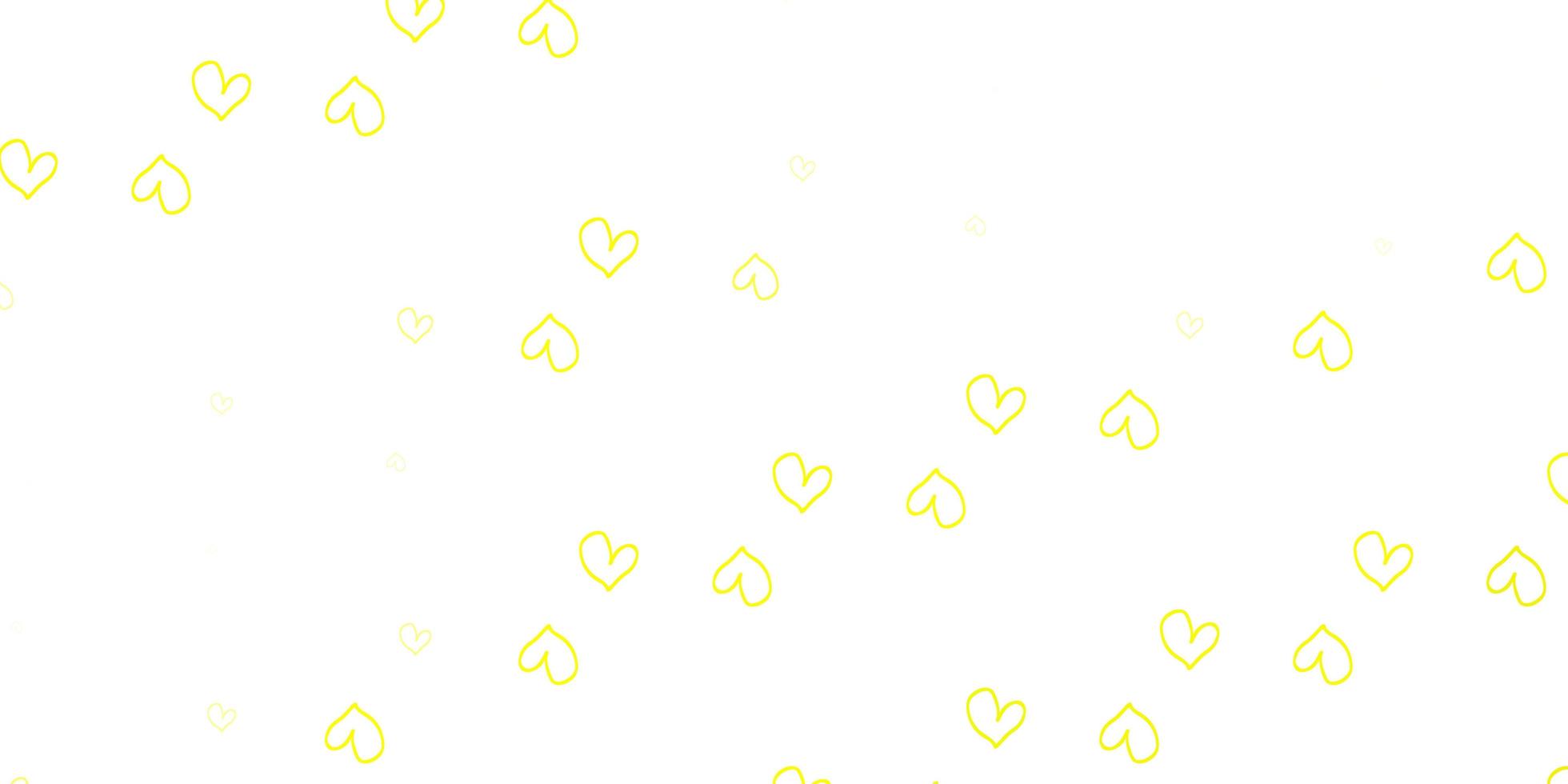 plantilla de vector amarillo claro con corazones de doodle.