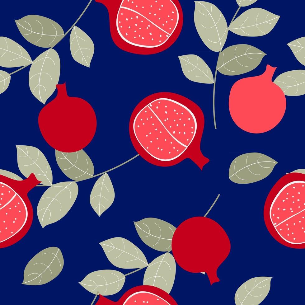 Seamless pattern with pomegranate fruits background. Vector Illustration