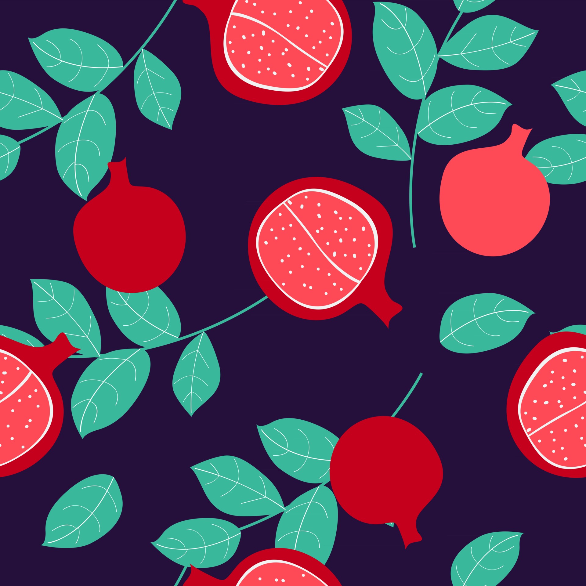 Seamless pattern with pomegranate fruits background. Vector