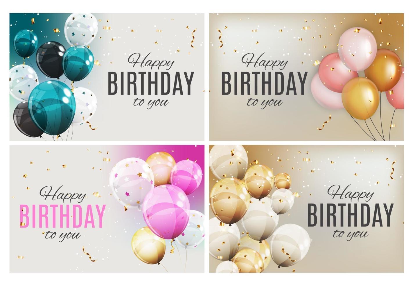 Color Glossy Happy Birthday Balloons Banner Background Vector Illustration