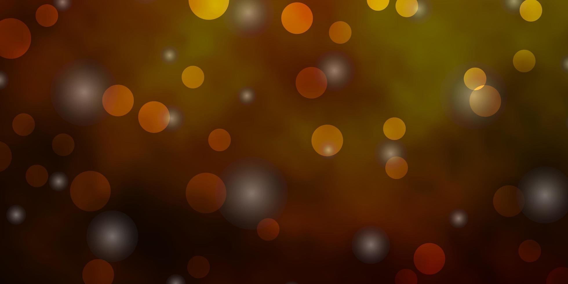 Fondo de vector verde oscuro, amarillo con círculos, estrellas. Ilustración con un conjunto de esferas abstractas de colores, estrellas. patrón para anuncios comerciales.