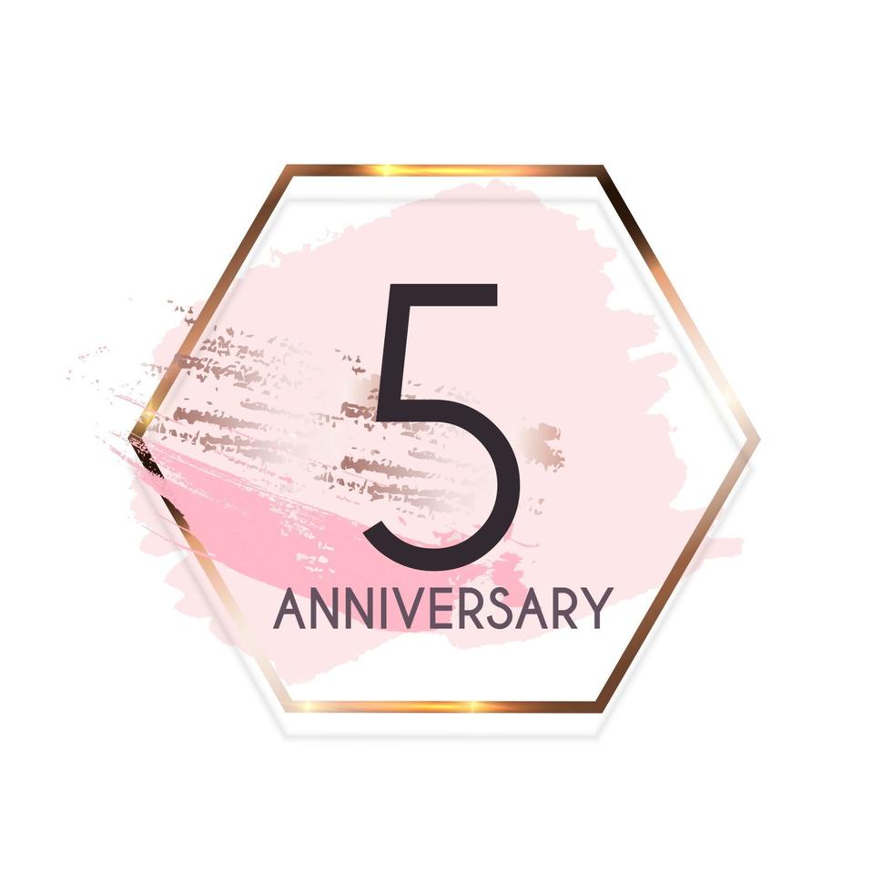 Celebrating 5 Anniversary emblem template design with gold numbers poster background. Vector Illustration