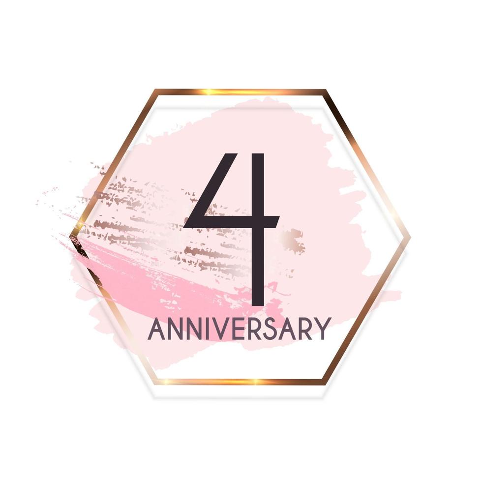 Celebrating 4 Anniversary emblem template design with gold numbers poster background. Vector Illustration