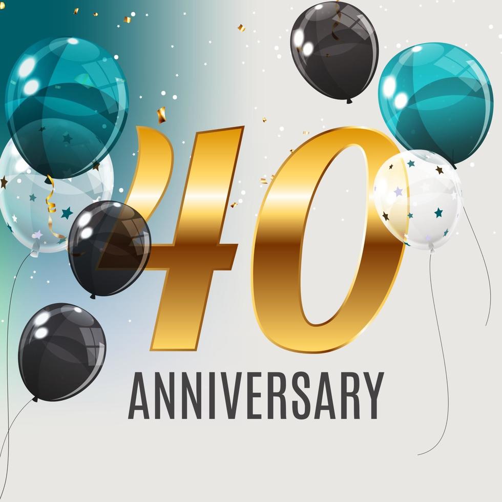 Celebrating 40 Anniversary emblem template design with gold numbers poster background. Vector Illustration