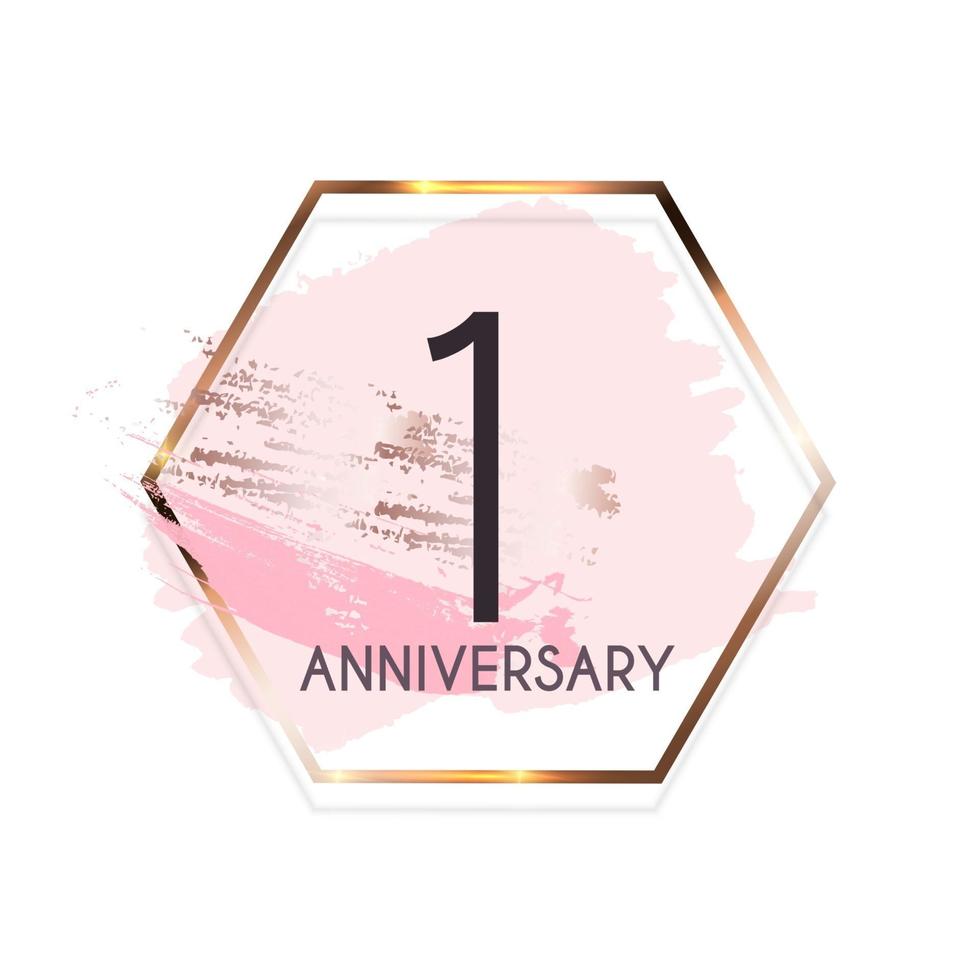 Celebrating 1 Anniversary emblem template design with gold numbers poster background. Vector Illustration