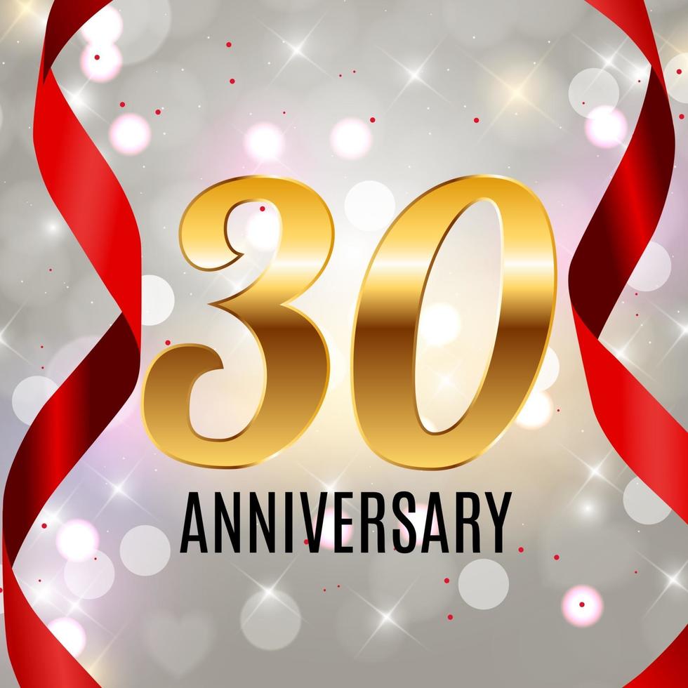 Celebrating 30 Anniversary emblem template design with gold numbers poster background. Vector Illustration