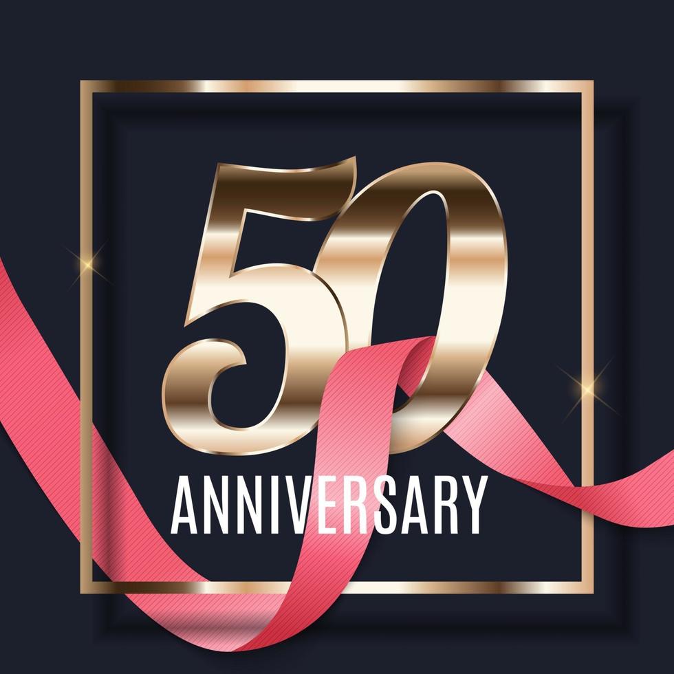 Celebrating 50 Anniversary emblem template design with gold numbers poster background. Vector Illustration