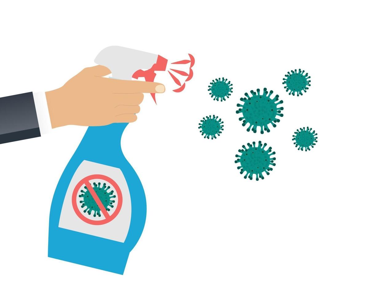 dispensador de botellas con propuesta de desinfección para matar mers-cov, covid-19, nuevo coronavirus, 2019-ncov, ilustración vectorial vector