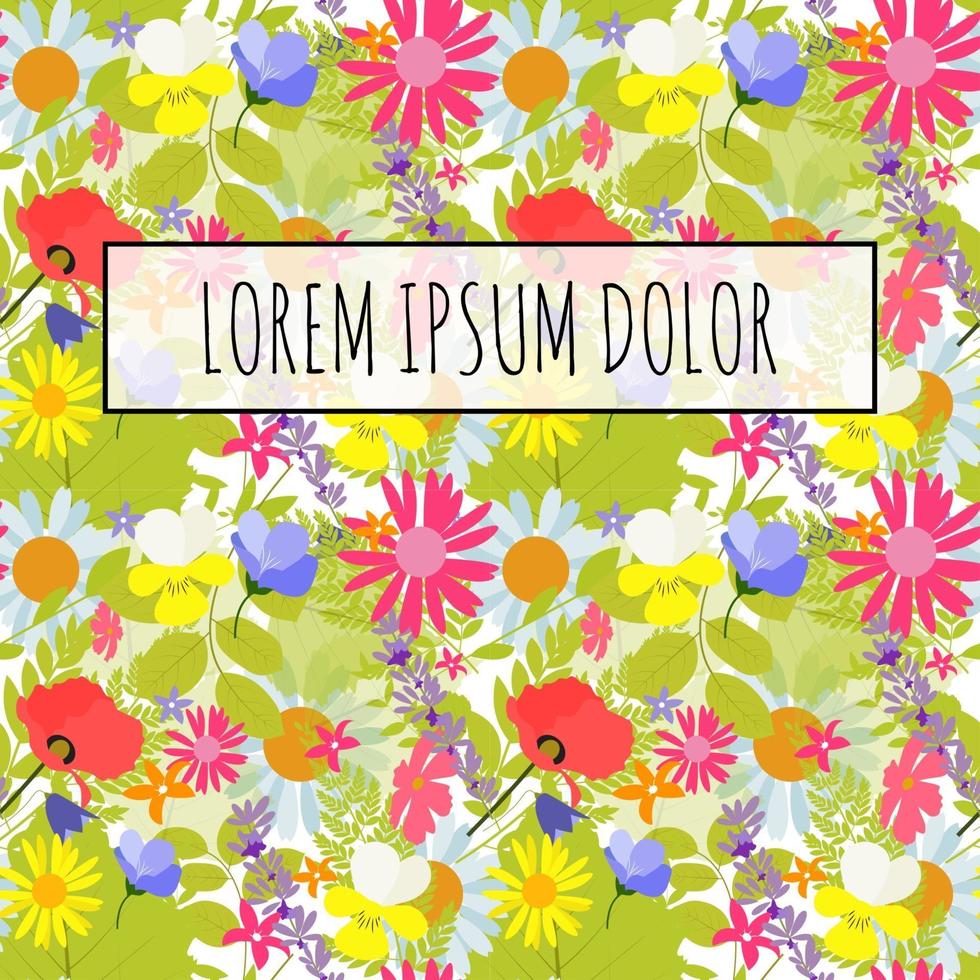 Abstract Spring Flower Pattern with Frame and Sample Text. Vector Illustration