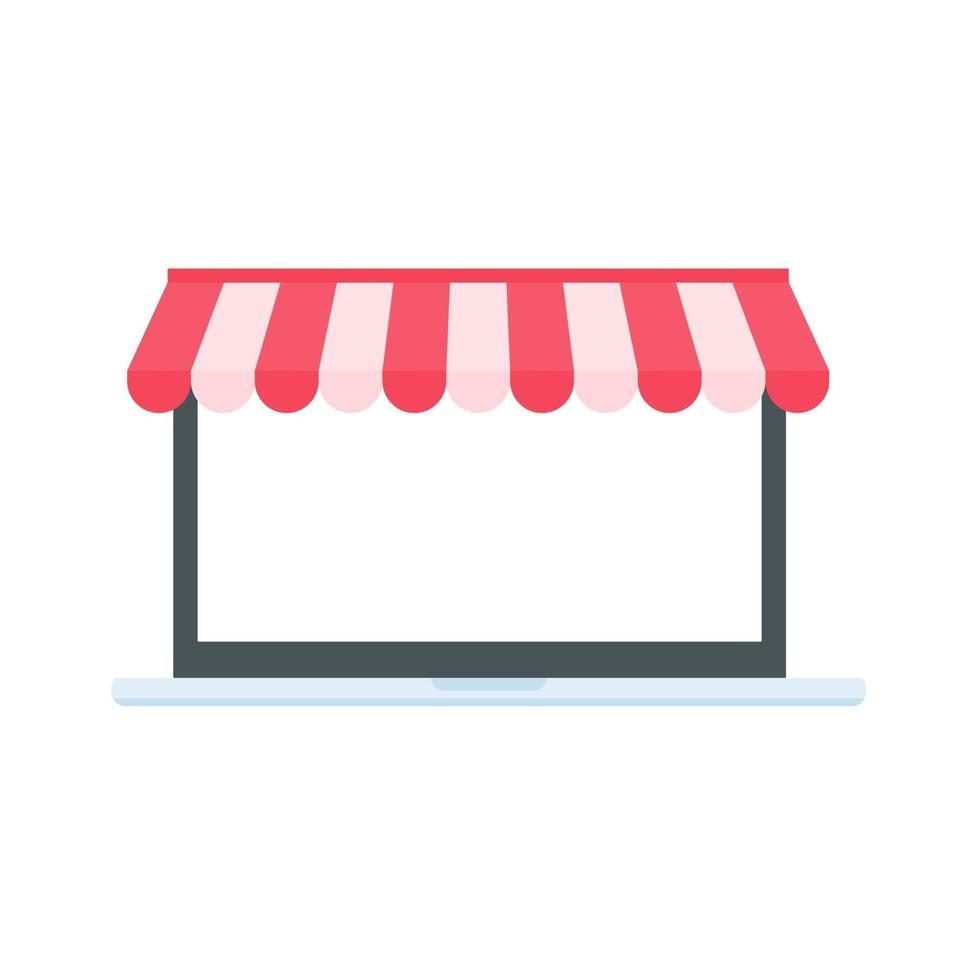 laptop computer with red awning and shopping bags online store concept vector