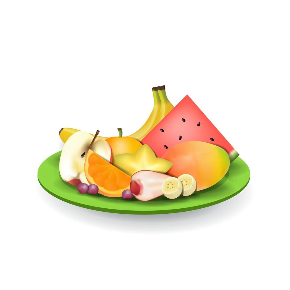 frutas frescas naturales realistas en placa verano aislado ilustración vectorial 07 vector