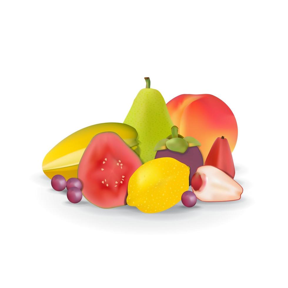Realistic Natural Fresh Fruits on White Summer Isolated Vector Illustration 05