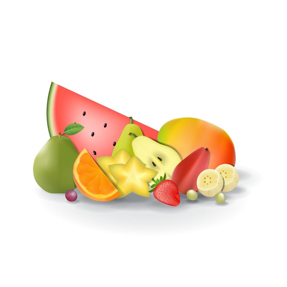 Realistic Natural Fresh Fruits on White Summer Isolated Vector Illustration 03