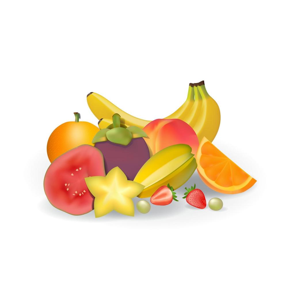 Realistic Natural Fresh Fruits on White Summer Isolated Vector Illustration 04
