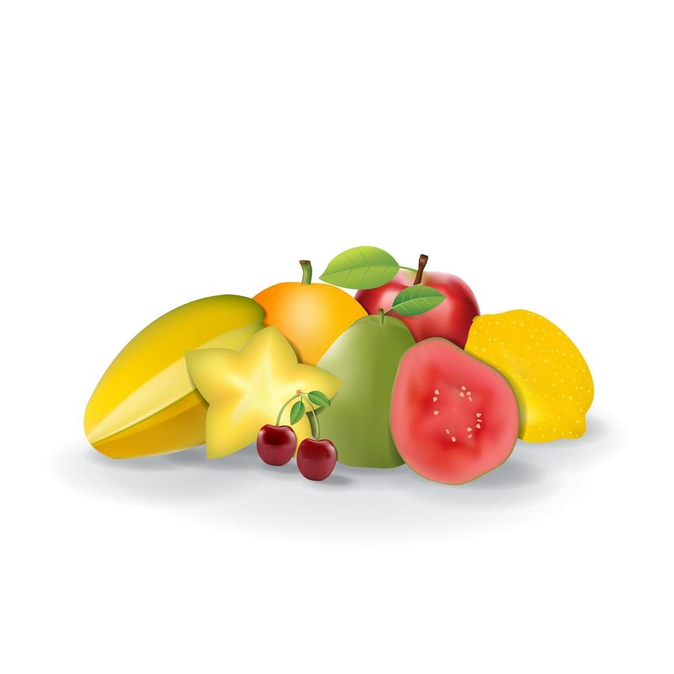 frutas frescas naturales realistas en verano blanco aislado ilustración vectorial 02 vector