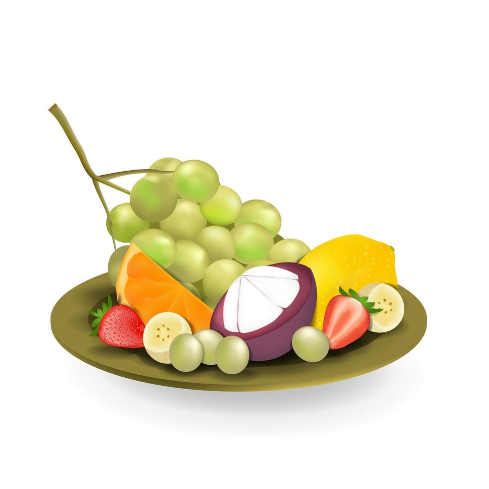 frutas frescas naturales realistas en placa verano aislado ilustración vectorial 08 vector