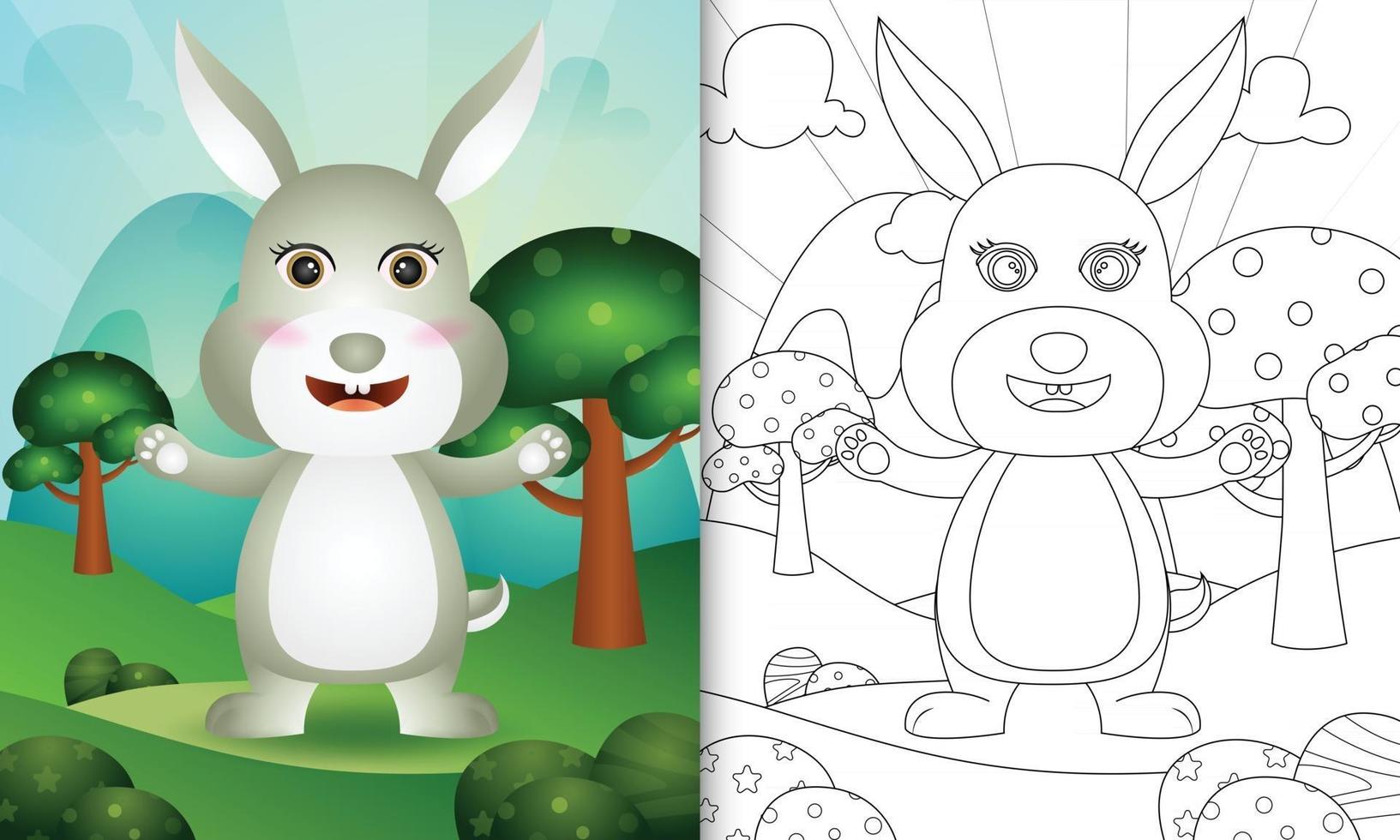 libro para colorear para niños con una linda ilustración de personaje de conejo vector