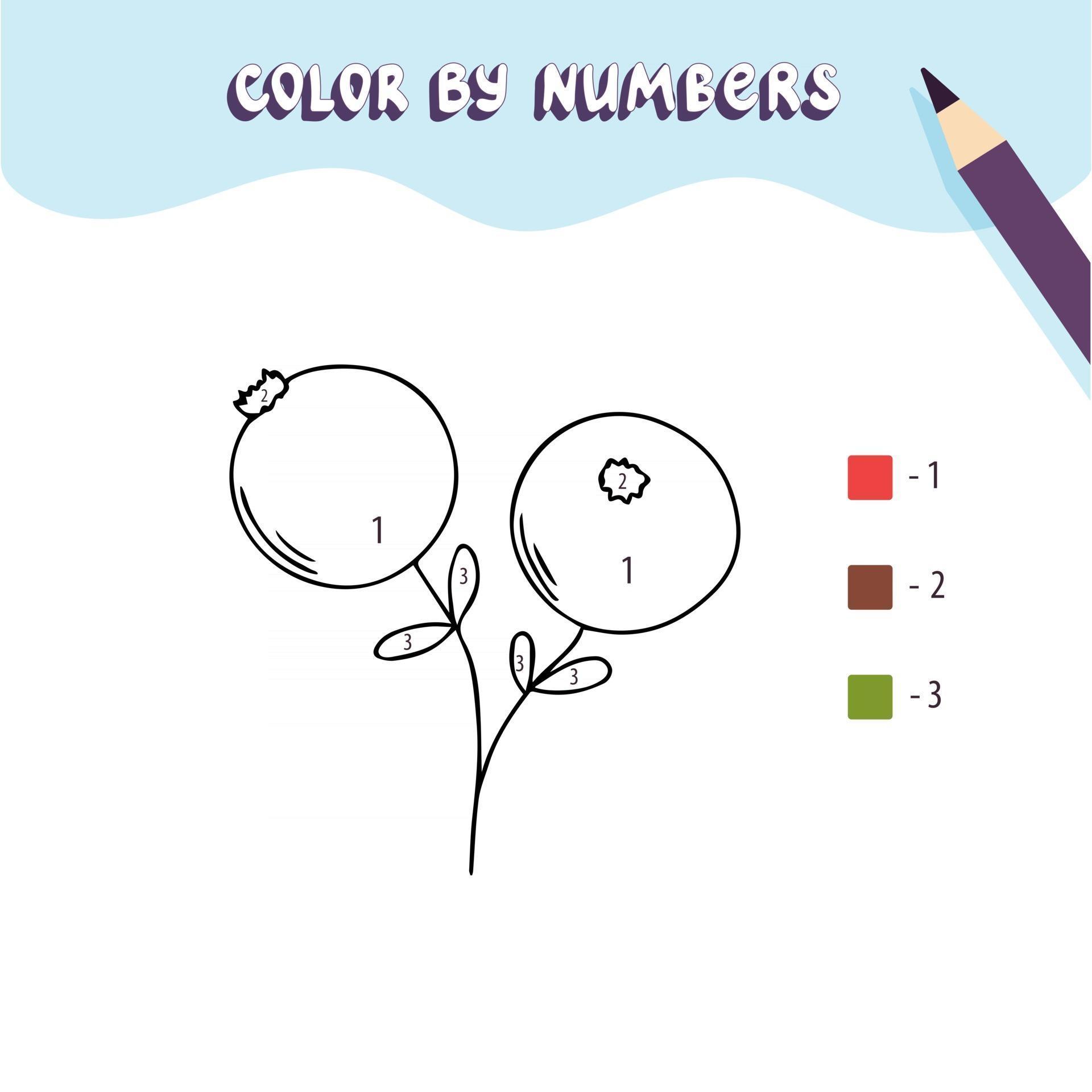 Coloring page with cute cranberry. Color by numbers