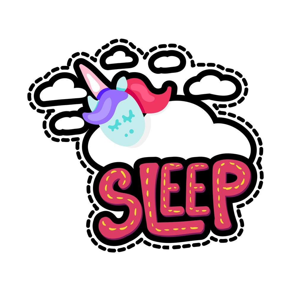 unicornio con parche de letras de sueño vector