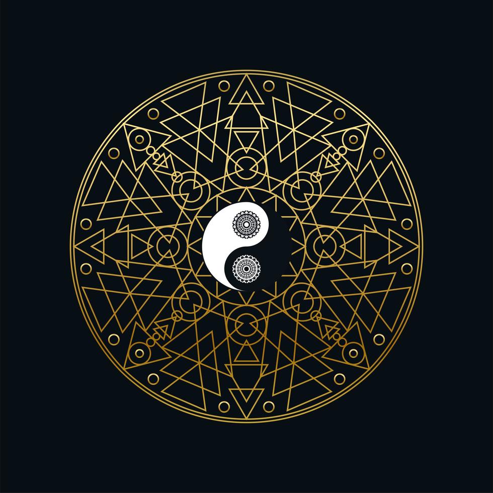 plantilla de meditación con el signo de yin yang en mandala vector