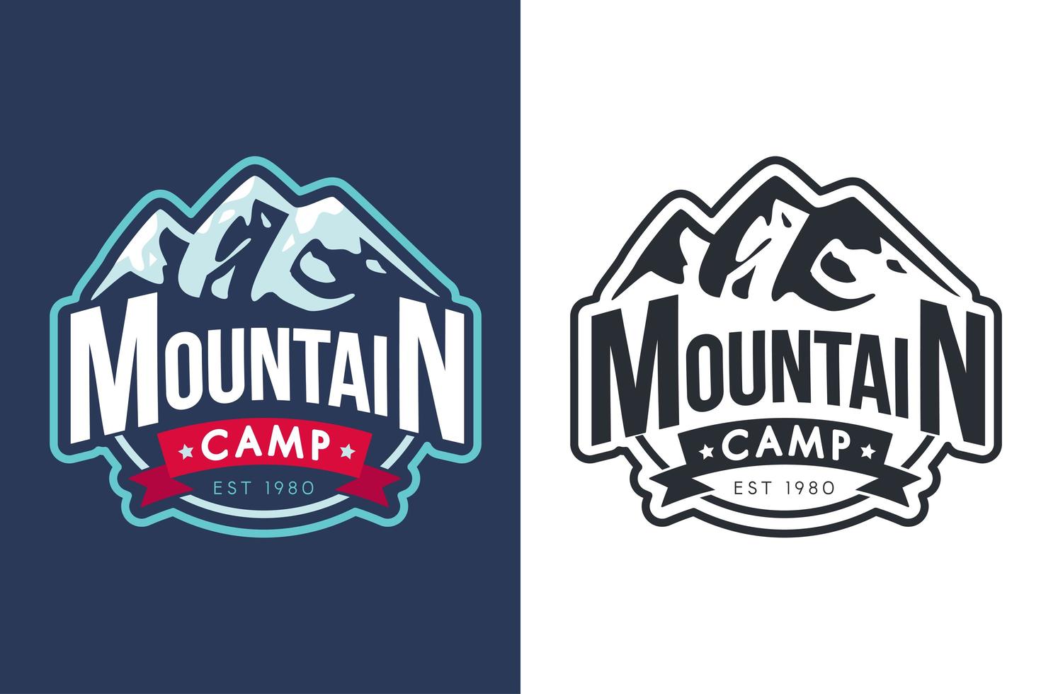 Mountain camp vector monochrome logo template