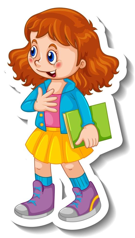 Sticker template with a girl cartoon character isolated vector