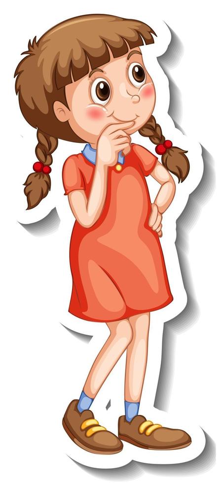 Sticker template with a girl cartoon character isolated vector