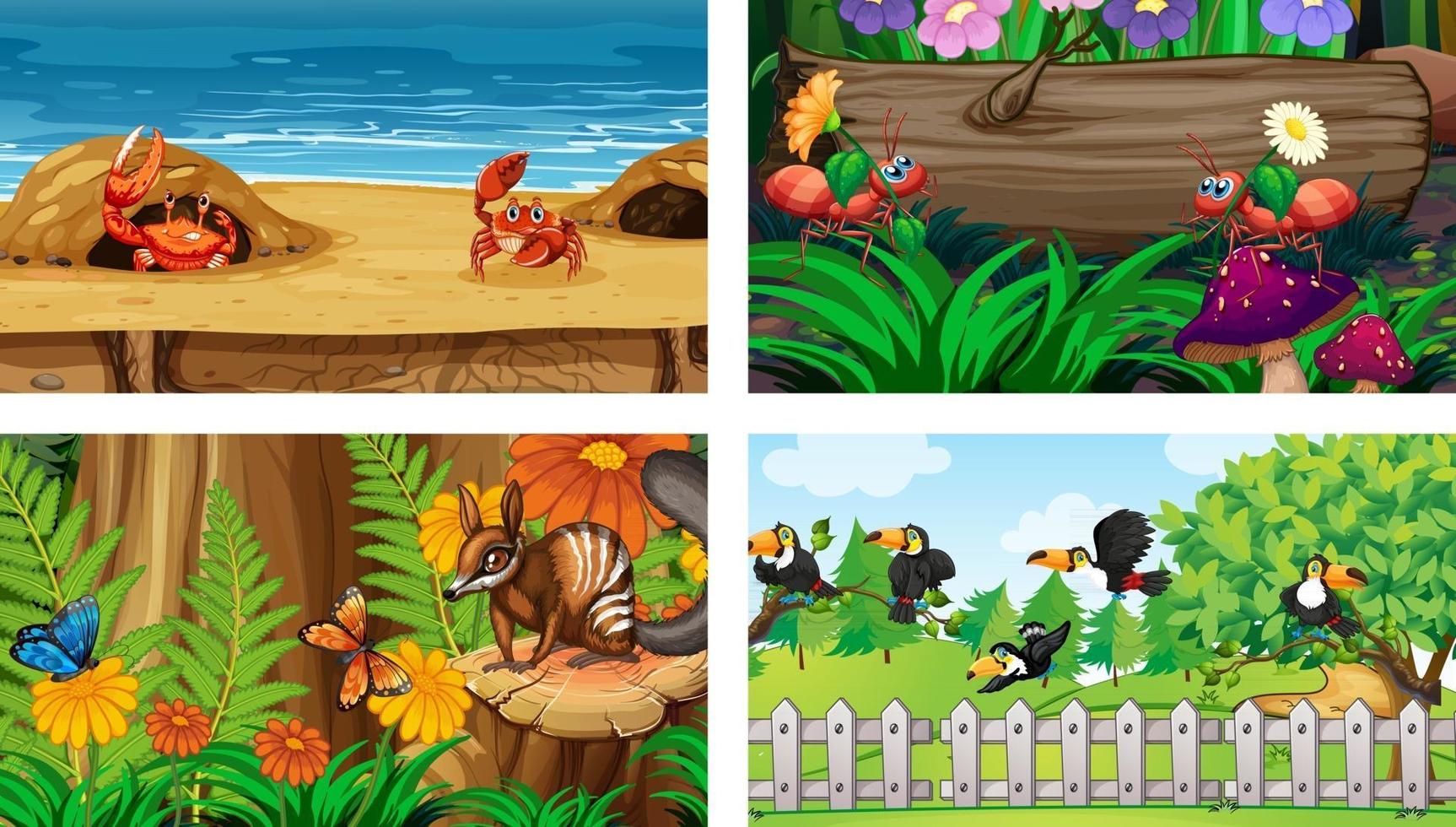 Four different nature horizontal scene vector