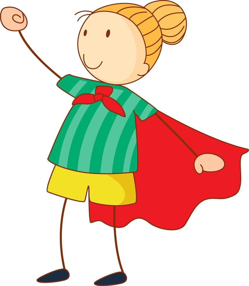 Super hero girl cartoon character in hand drawn doodle style isolated vector