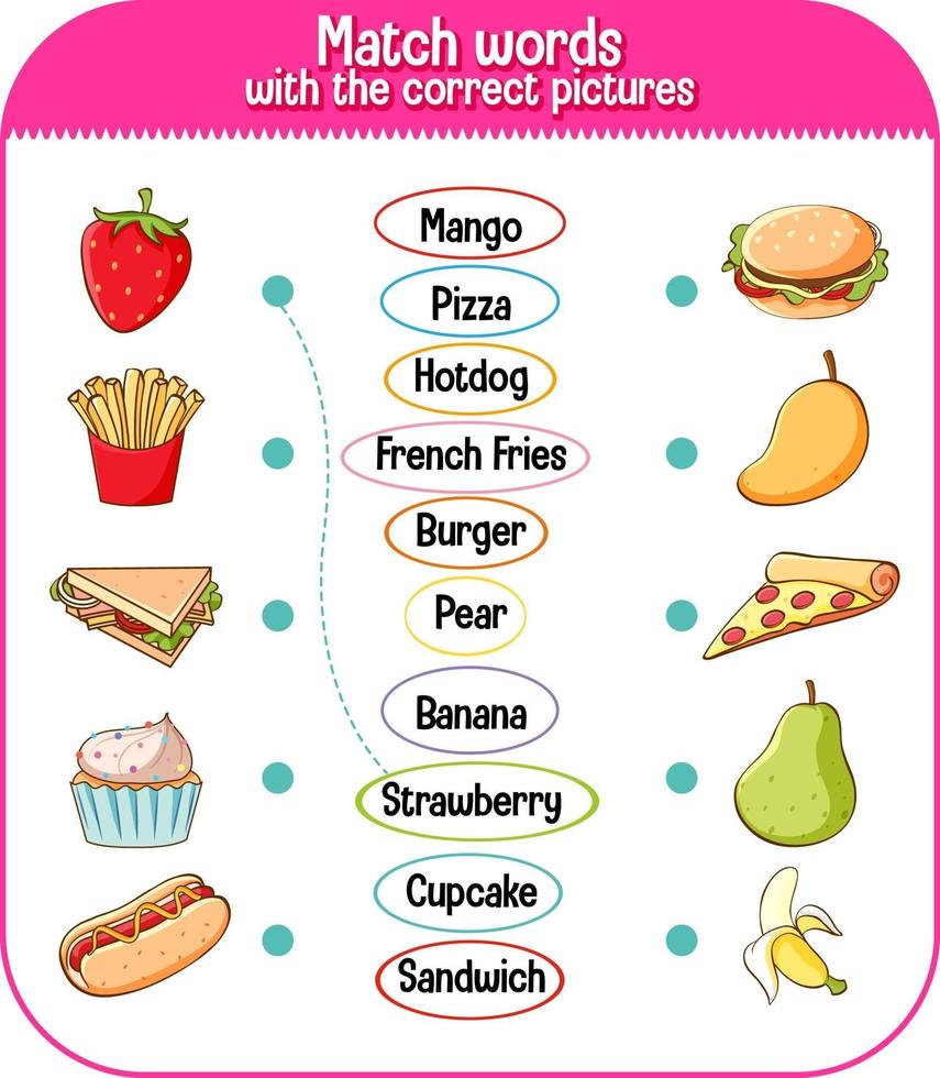 Match words with the correct pictures game for kids vector