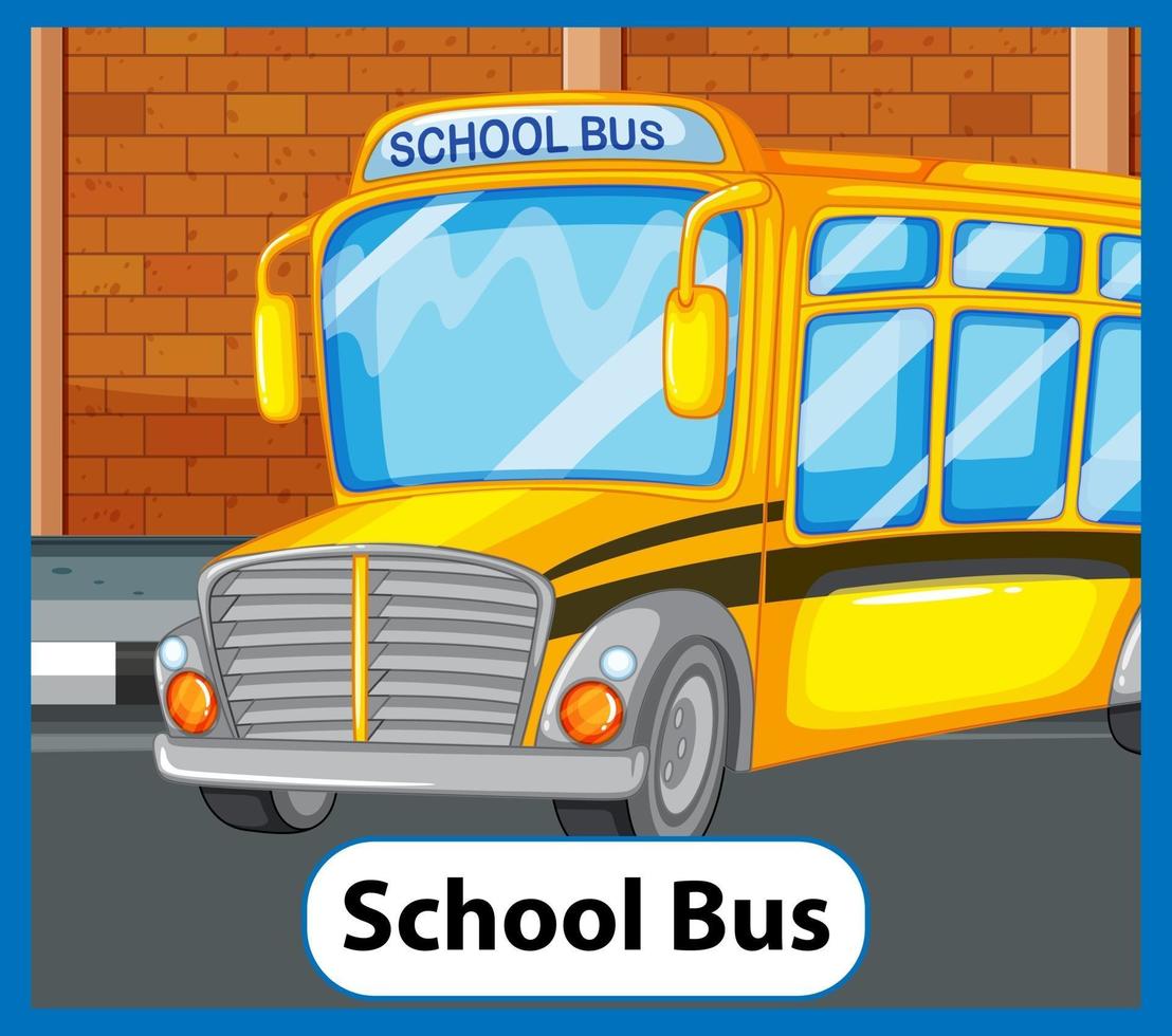 tarjeta educativa de palabras en inglés del autobús escolar vector