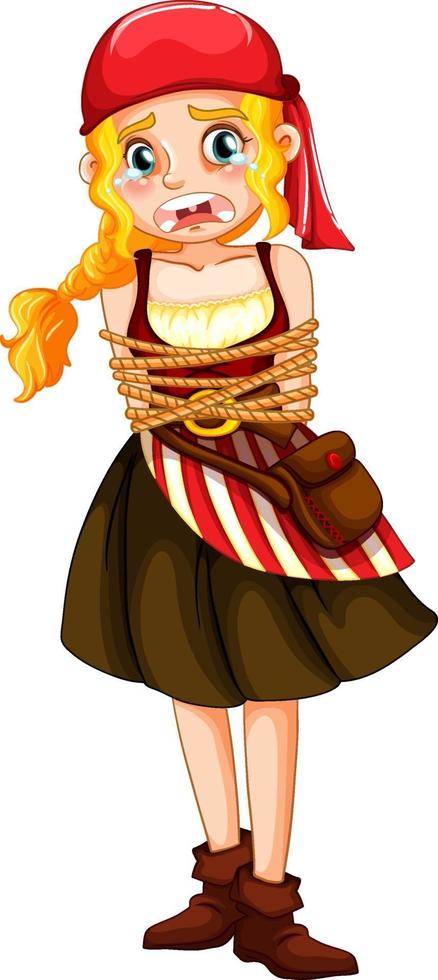 A pirate woman got rope around her body cartoon character isolated vector