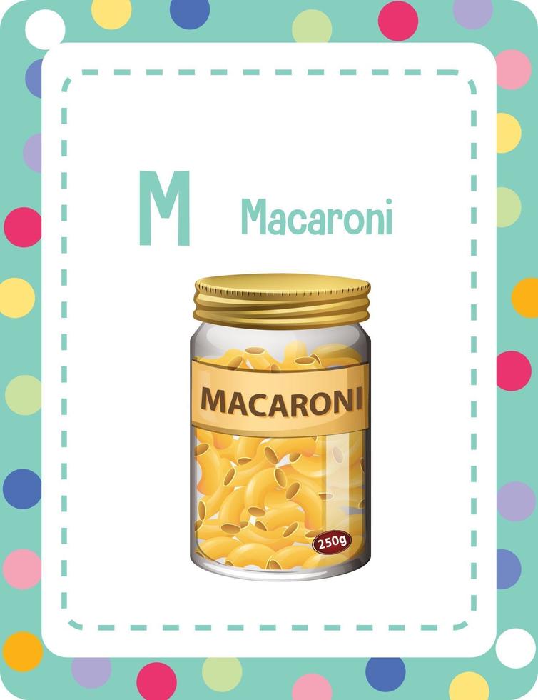 Alphabet flashcard with letter M for Macaroni vector