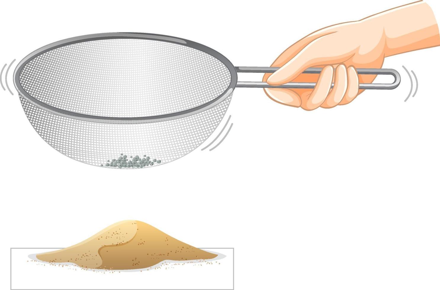 Sifting Sand Experiment with Hand Shaking Colander vector