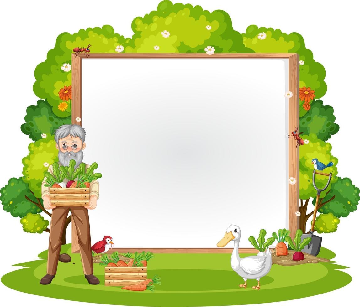 Empty banner with old farmer man in nature scene isolated vector