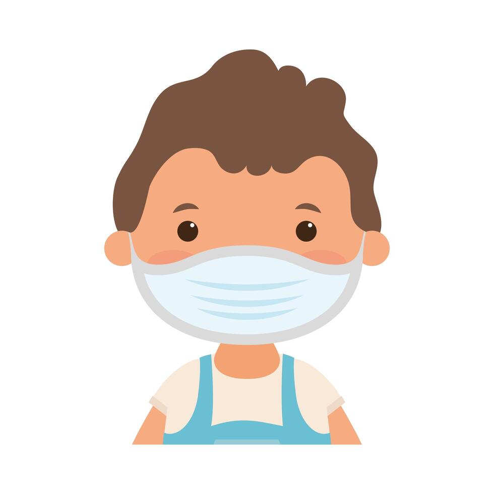 Boy kid cartoon with medical mask vector design