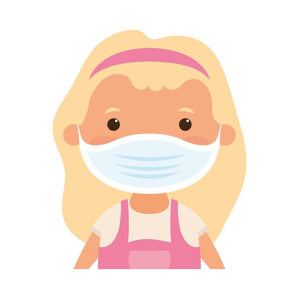 Girl kid cartoon with medical mask vector design