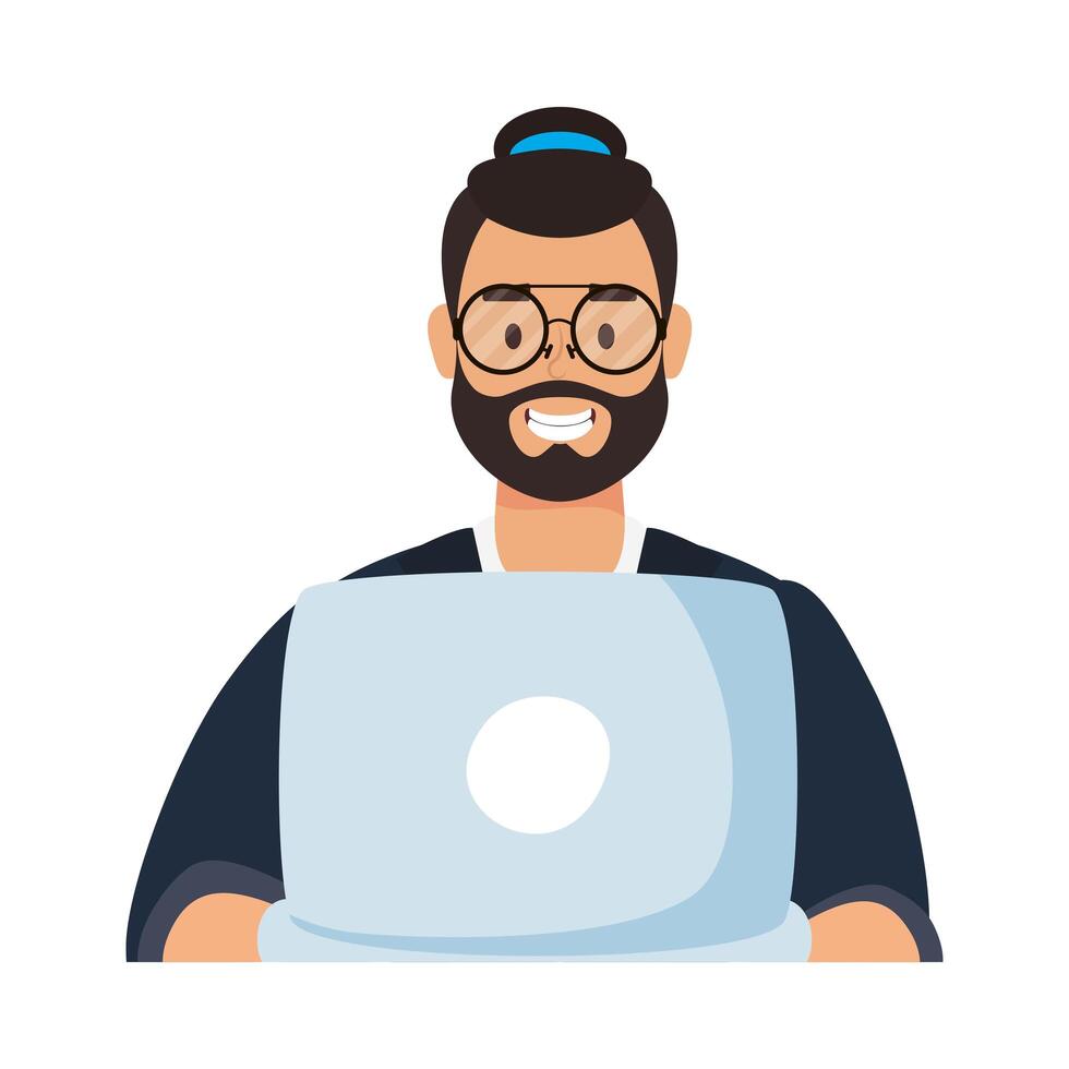 Avatar man with beard glasses and laptop vector design