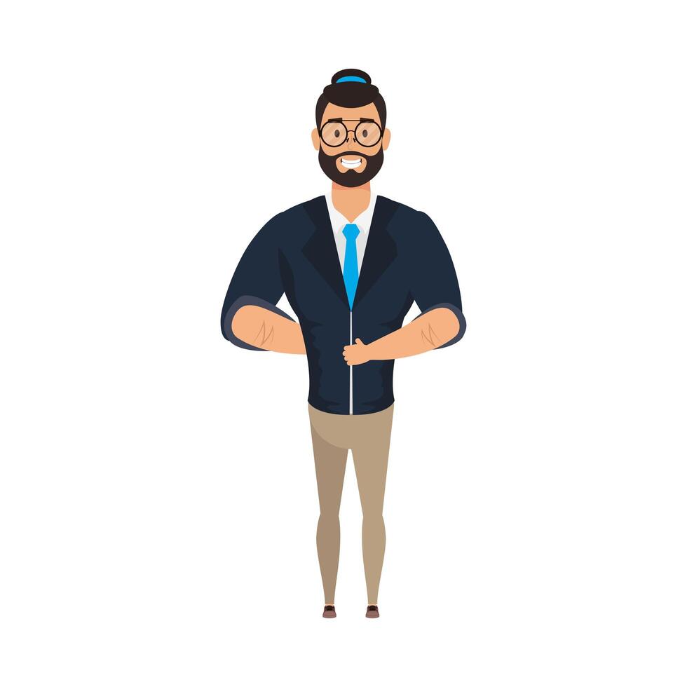 Avatar aislado hombre con barba y gafas de diseño vectorial vector