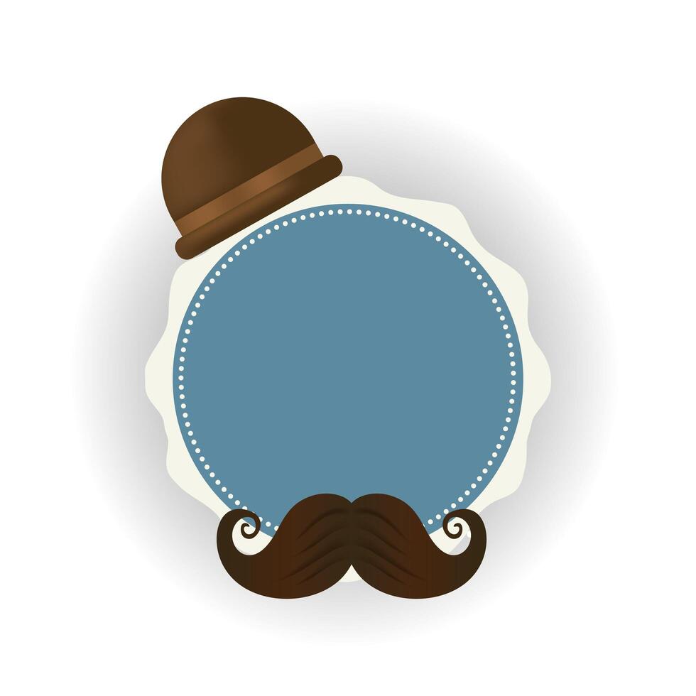 Sombrero con bigote alrededor de diseño de vector de sello de sello