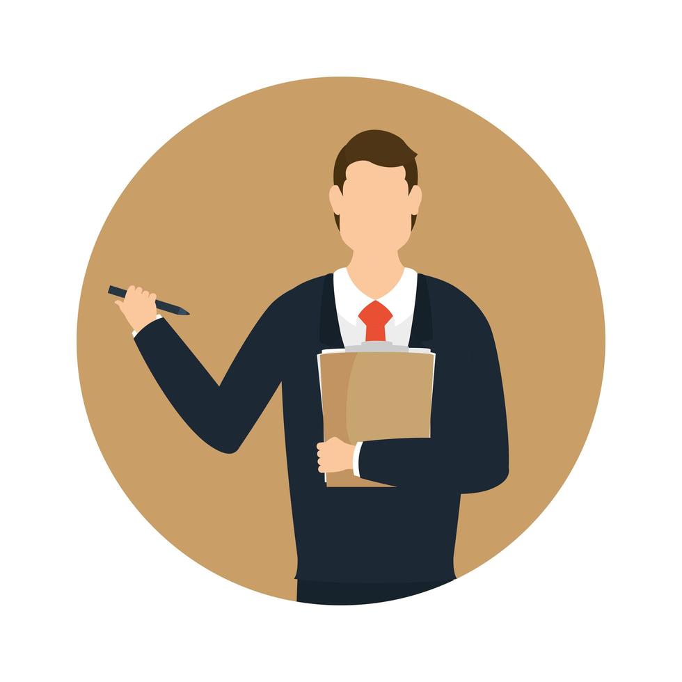 Businessman avatar with document and pen vector design