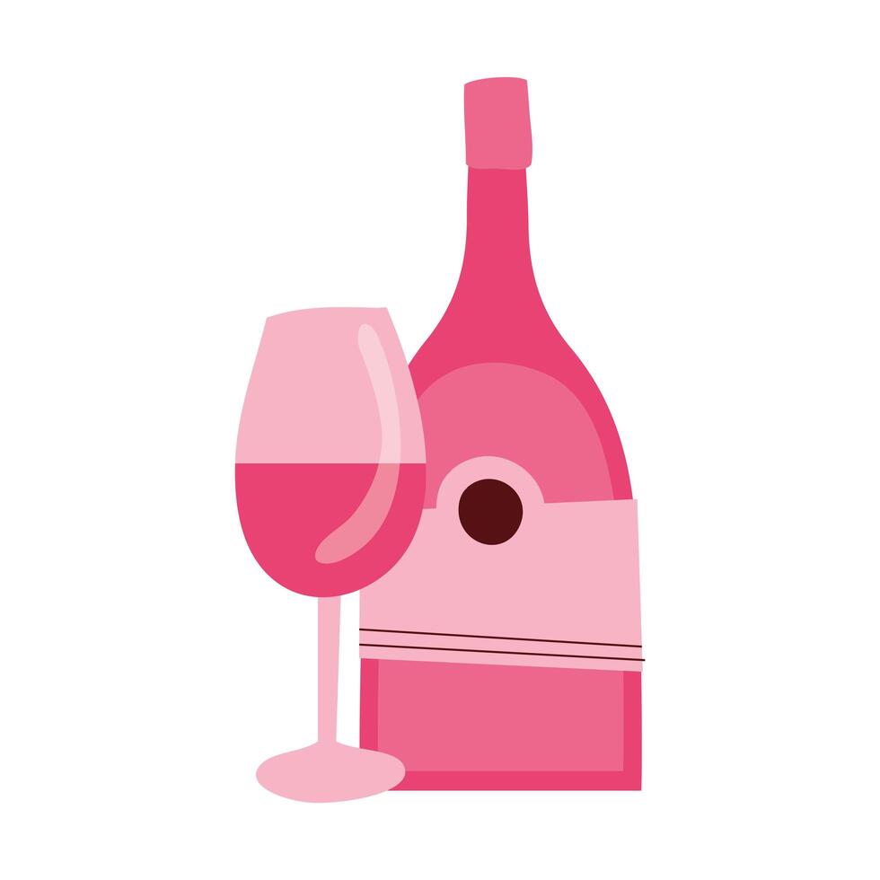 wine bottle drink with cup vector
