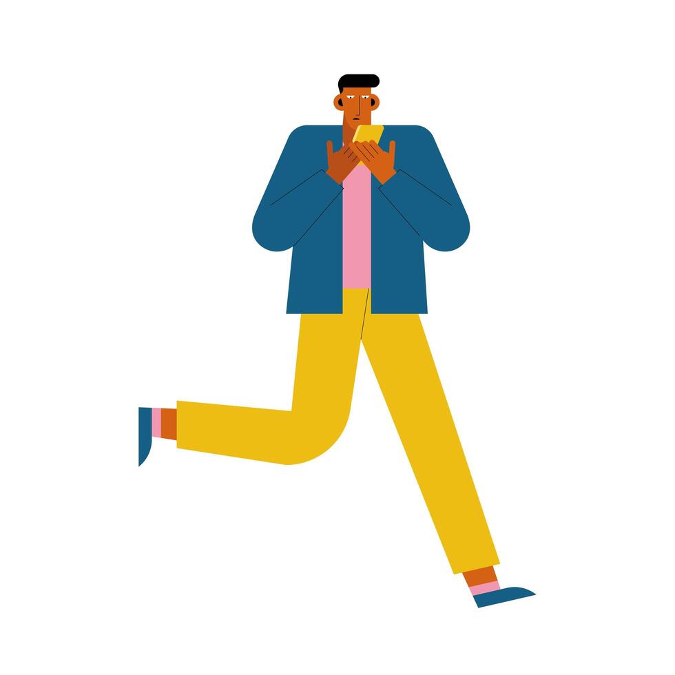 hombre corriendo con smartphone vector